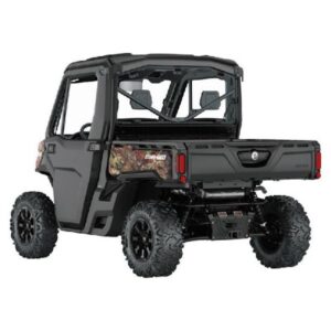 Black off-road utility vehicle, rear view.